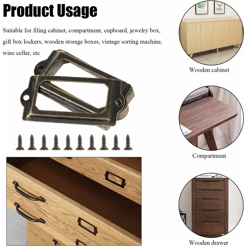 Metal label holder with screws for desk, bronze, 15 pcs, size 70x33mm - Image 4