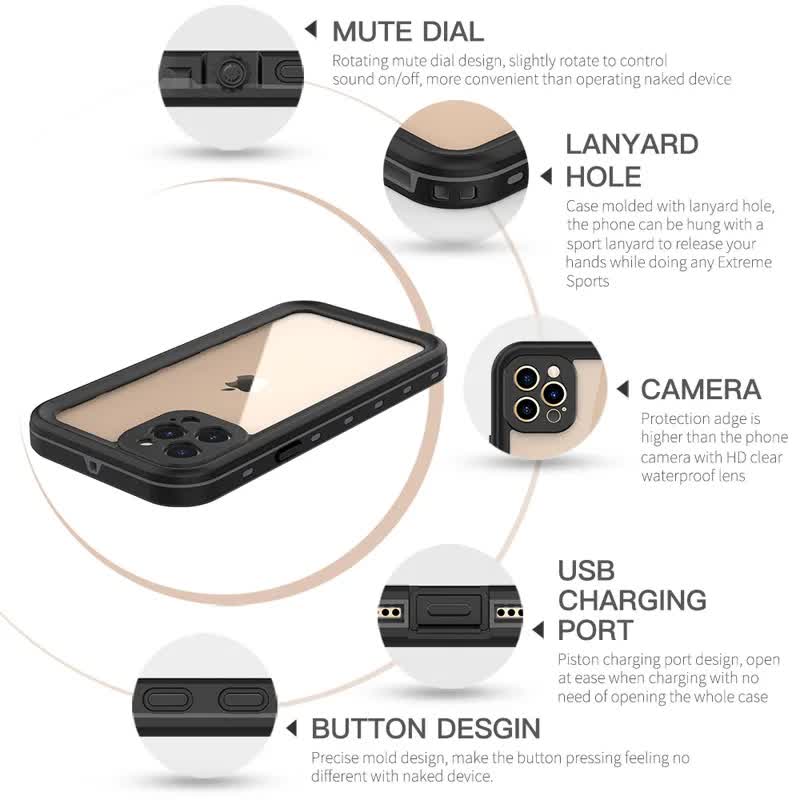 IP68 Waterproof Case for iPhone 15 14 13 12 11 Pro Max XS Max XR 7 8 RedPepper Transparent Protection Diving Underwater Swimming Outdoor Sports RD with Strap RD with Strap i-Phone 15 - Image 5