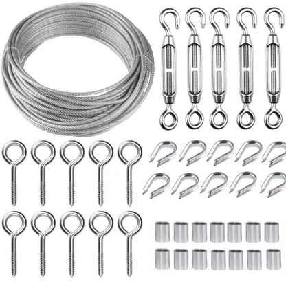 30M/2mm Stainless Steel Wire Kit with M5 Tensioner for Plants, Clothesline, Railings