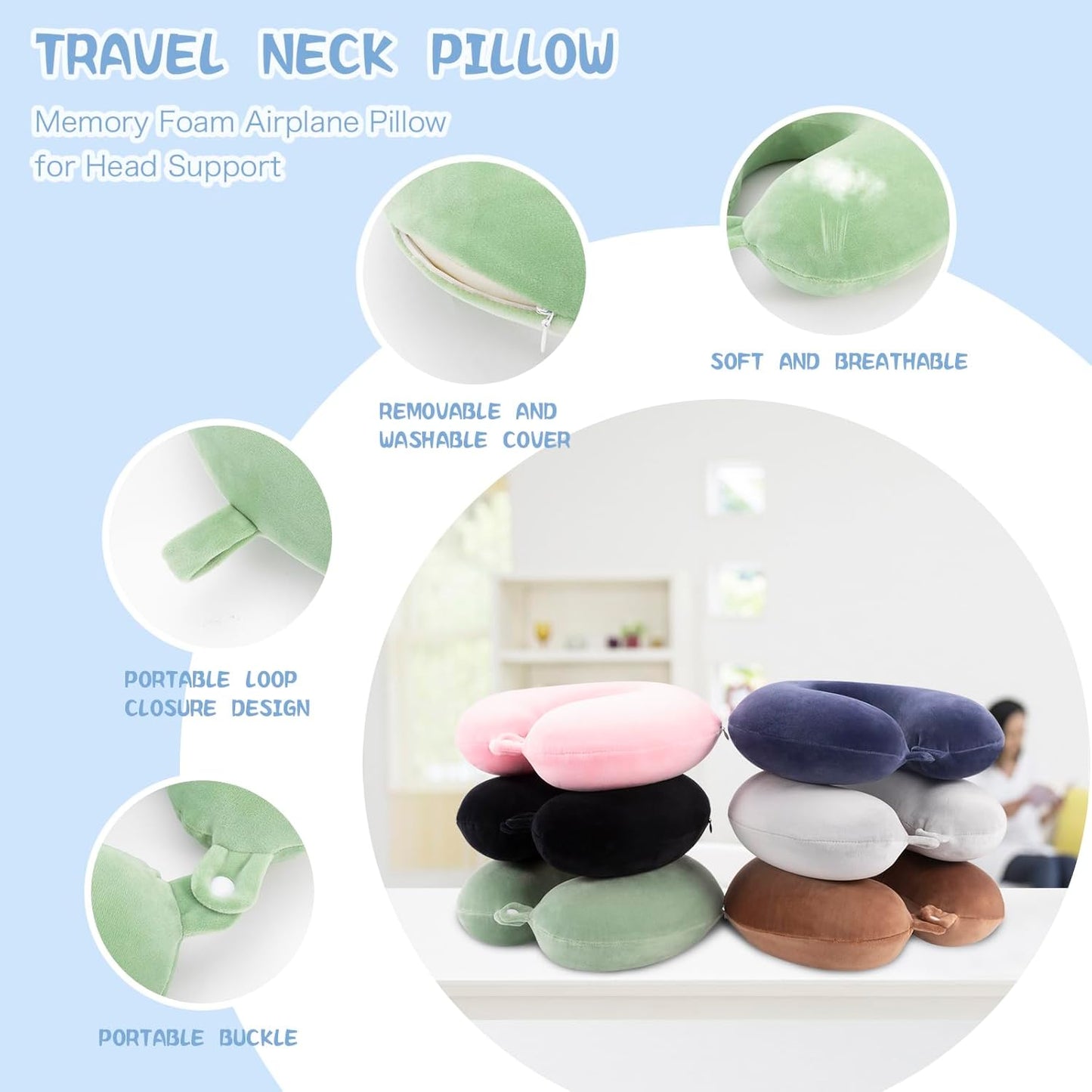 Travel Pillow Neck Pillow Memory Foam Travel Pillows Head Support Pillow for Airplane Train Car Office Travel Essential Flight Pillows for a Long Time Gray Gr Green One Size - Image 2