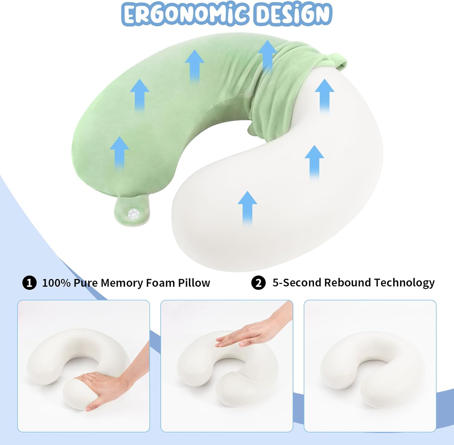 Travel Pillow Neck Pillow Memory Foam Travel Pillows Head Support Pillow for Airplane Train Car Office Travel Essential Flight Pillows for a Long Time Gray Gr Green One Size - Image 3