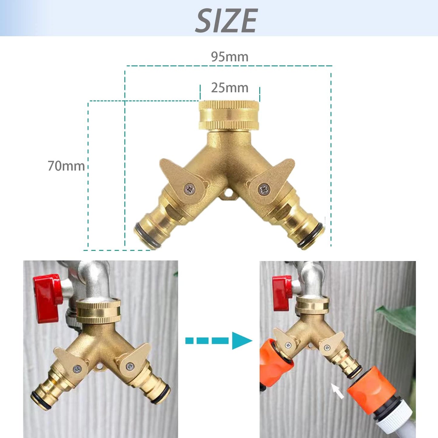 2-way brass tap connector, with single valves, yellow - Image 3
