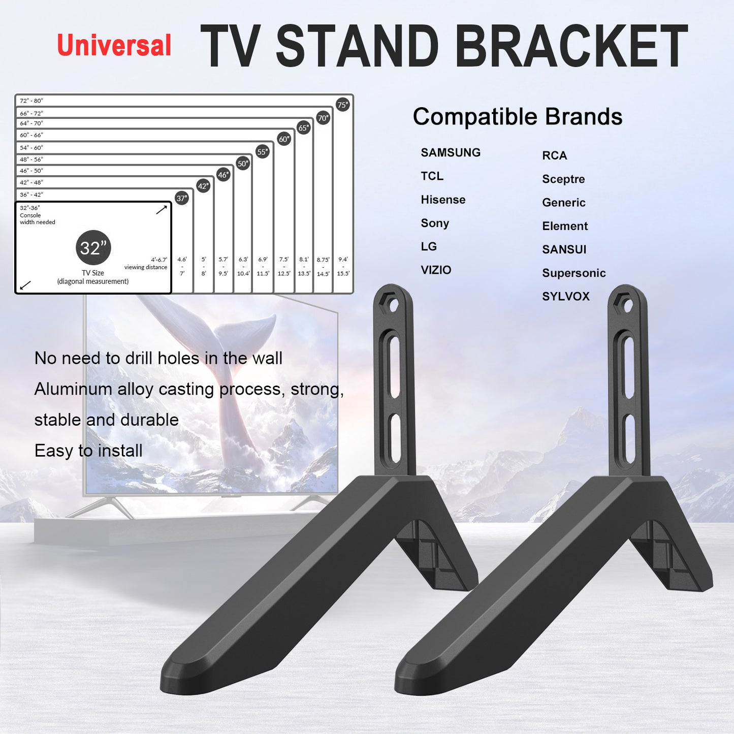 Universal TV Stand with Screws - Easy Installation - Tabletop Stand for Vizio, Samsung, LG, TCL, Hisense - Image 4