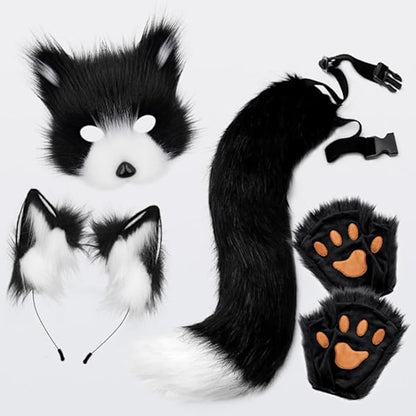 Grey Fox Tail & Cat Ears Costume Set with Gloves for Halloween Cosplay grey - Image 4