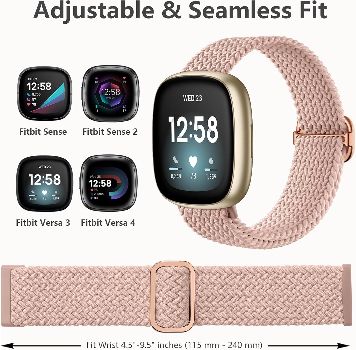 Elastic Braided Nylon Sport Strap for Fitbit Versa - Compatible Straps (Sense/Sense 2) - Image 5
