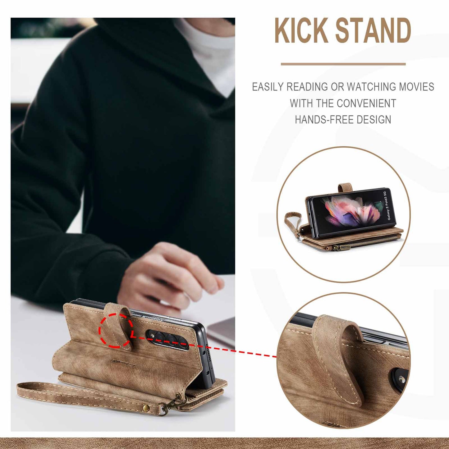 Samsung Galaxy Z Fold 3 Case - Retro Wallet with Card Slots, Magnetic Stand & Strap, Compatible with Samsung - Image 6