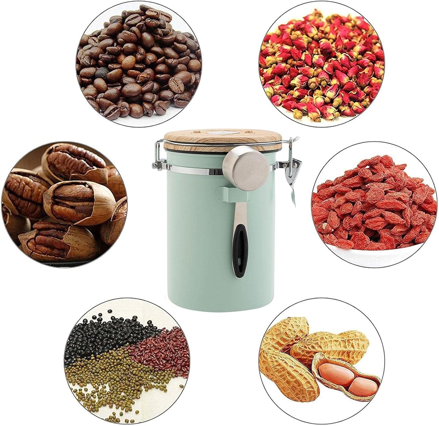 (Green) Coffee Container - Coffee Jar - 1.8L - Coffee Container Storage Jar - Coffee Container - Airtight Coffee Container with CO2 Valve - green green - Image 2