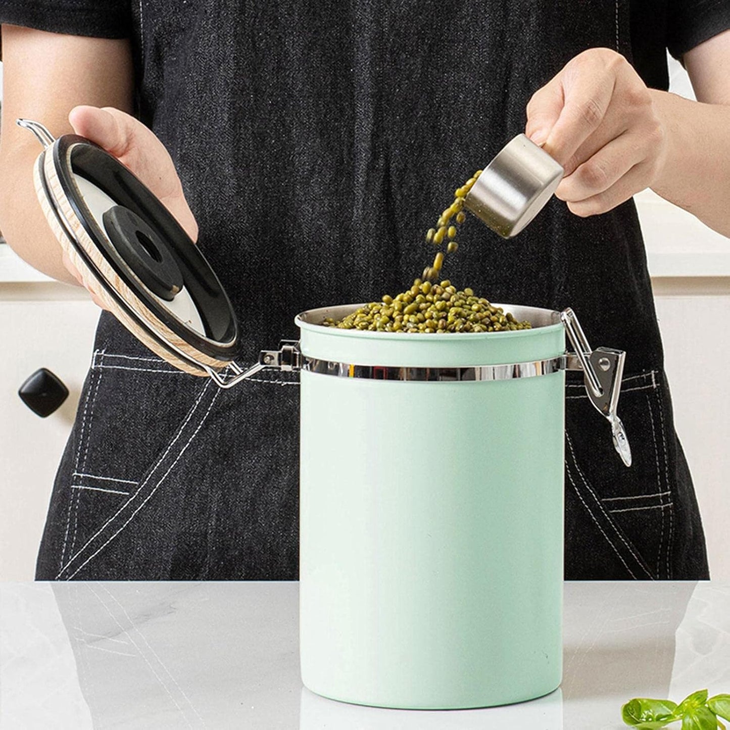 (Green) Coffee Container - Coffee Jar - 1.8L - Coffee Container Storage Jar - Coffee Container - Airtight Coffee Container with CO2 Valve - green green - Image 4