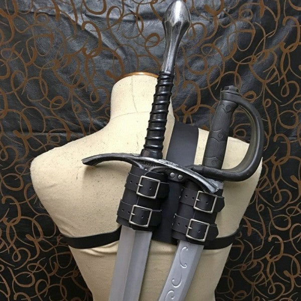 Medieval Wizard Double Back Scabbard Sword Scimitar Set Viking Pirate Warrior Holster Cosplay Brown - Image 3