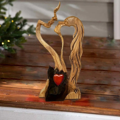Romantic Abstract Statue Love Heart Kissing Couple Wooden Figures Sculpture - Image 2
