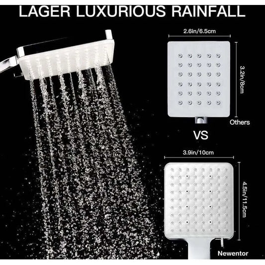 Shower Head, Large Square Shower Head with One-Hand Control, High Pressure Shower Head with 6 Shower Modes, Chrome, from DEBUNS - Image 2