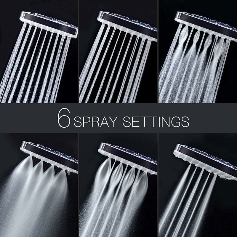 Shower Head, Large Square Shower Head with One-Hand Control, High Pressure Shower Head with 6 Shower Modes, Chrome, from DEBUNS - Image 4