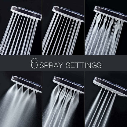 Shower Head, Large Square Shower Head with One-Hand Control, High Pressure Shower Head with 6 Shower Modes, Chrome, from DEBUNS - Image 4