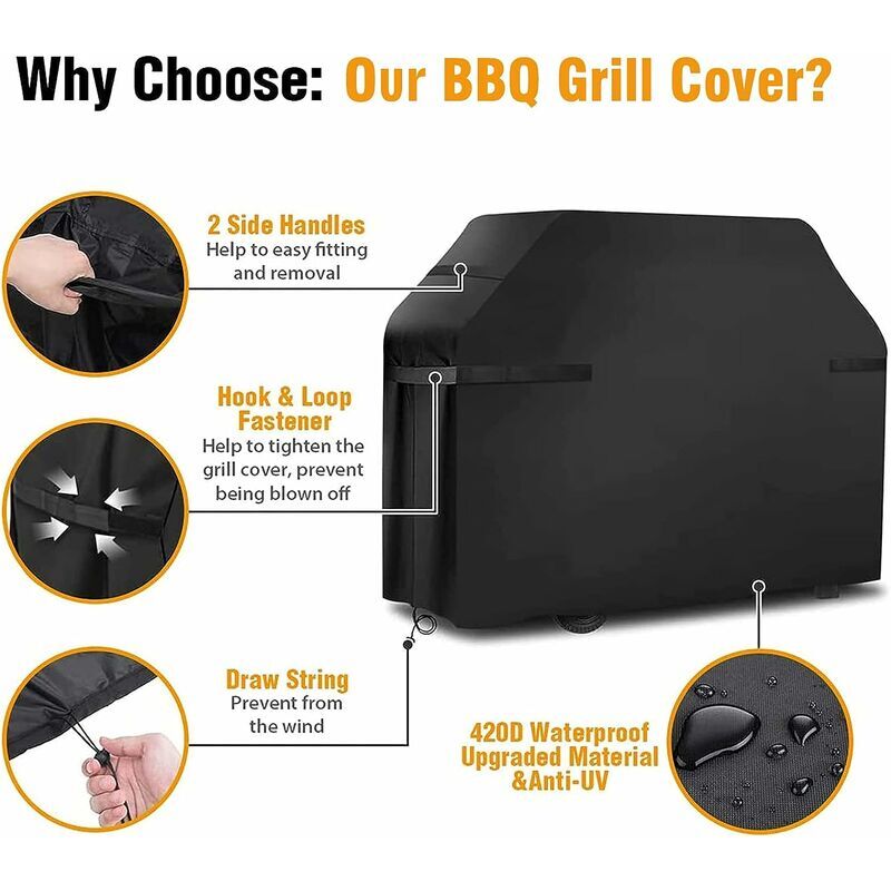 Grill Cover Waterproof Protection Windproof, tear-proof cover with straps and storage bag (145x61x117cm) - Image 3
