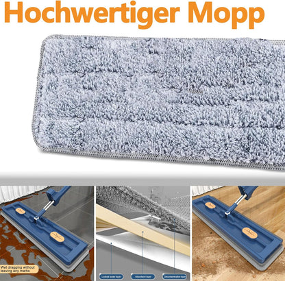 Large Flat Mop with 360° Rotatable Wringing Function, Microfiber Pads for Hardwood Blue + 2 rags - Image 6