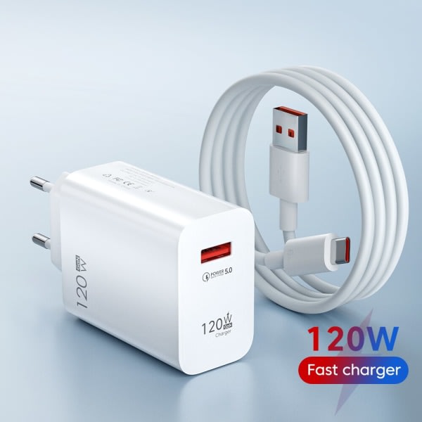 120W USB Charger Fast Charging QC3.0 USB C Cable Type C Cable Mobile Phone Charger for Huawei Samsung Xiaomi Fast Charging EU-White-10A - Image 2
