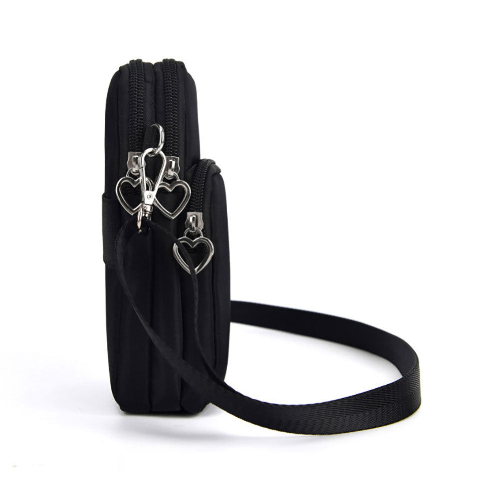 Mobile Phone Bag with Shoulder Strap in Durable Nylon and Polyester - Black - Image 5