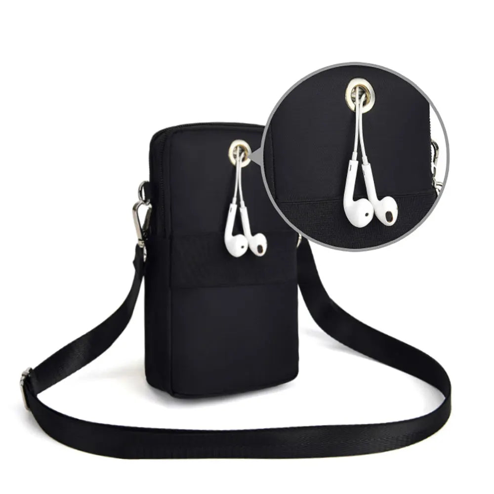 Mobile Phone Bag with Shoulder Strap in Durable Nylon and Polyester - Black - Image 6