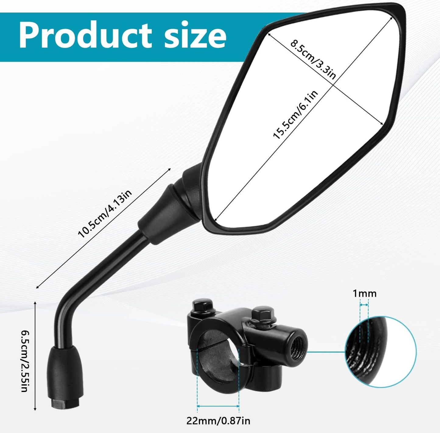 Motorcycle mirror, pair of universal rearview mirrors, suitable - Image 4