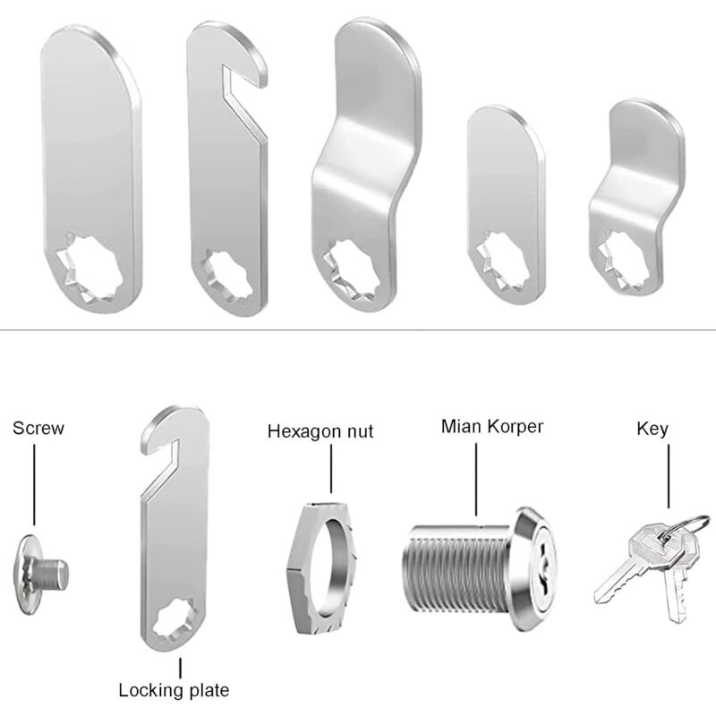 16mm Cylinder Security Lock for Mailbox with 5 Different Lock Plates and 2 Keys, Cabinet Lock, Cupboard, Toolbox, File Cabinet - Image 4