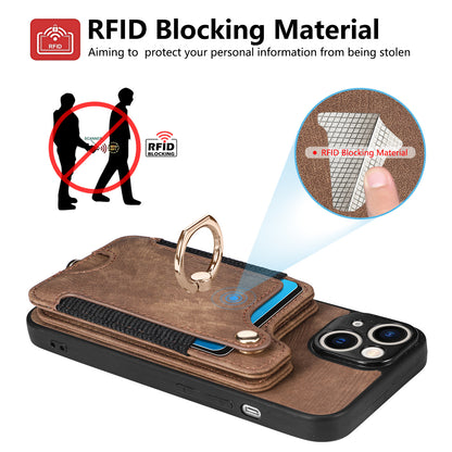 Suitable for iPhone mobile phone leather case RFID anti-theft brush ring buckle lanyard multifunctional card case Light Purple [With Leather Strap] Light Purple [With Leather Lanyard]] iPhone 11 - Image 3