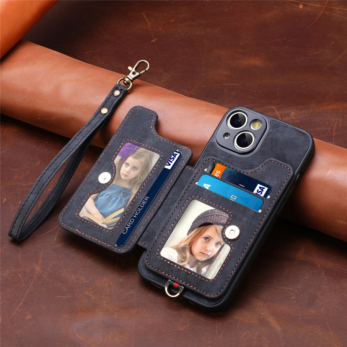 Suitable for iPhone mobile phone leather case RFID anti-theft brush ring buckle lanyard multifunctional card case Light Purple [With Leather Strap] Light Purple [With Leather Lanyard]] iPhone 11 - Image 4
