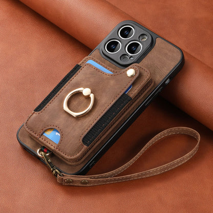 Suitable for iPhone mobile phone leather case RFID anti-theft brush ring buckle lanyard multifunctional card case Light Purple [With Leather Strap] Light Purple [With Leather Lanyard]] iPhone 11 - Image 7