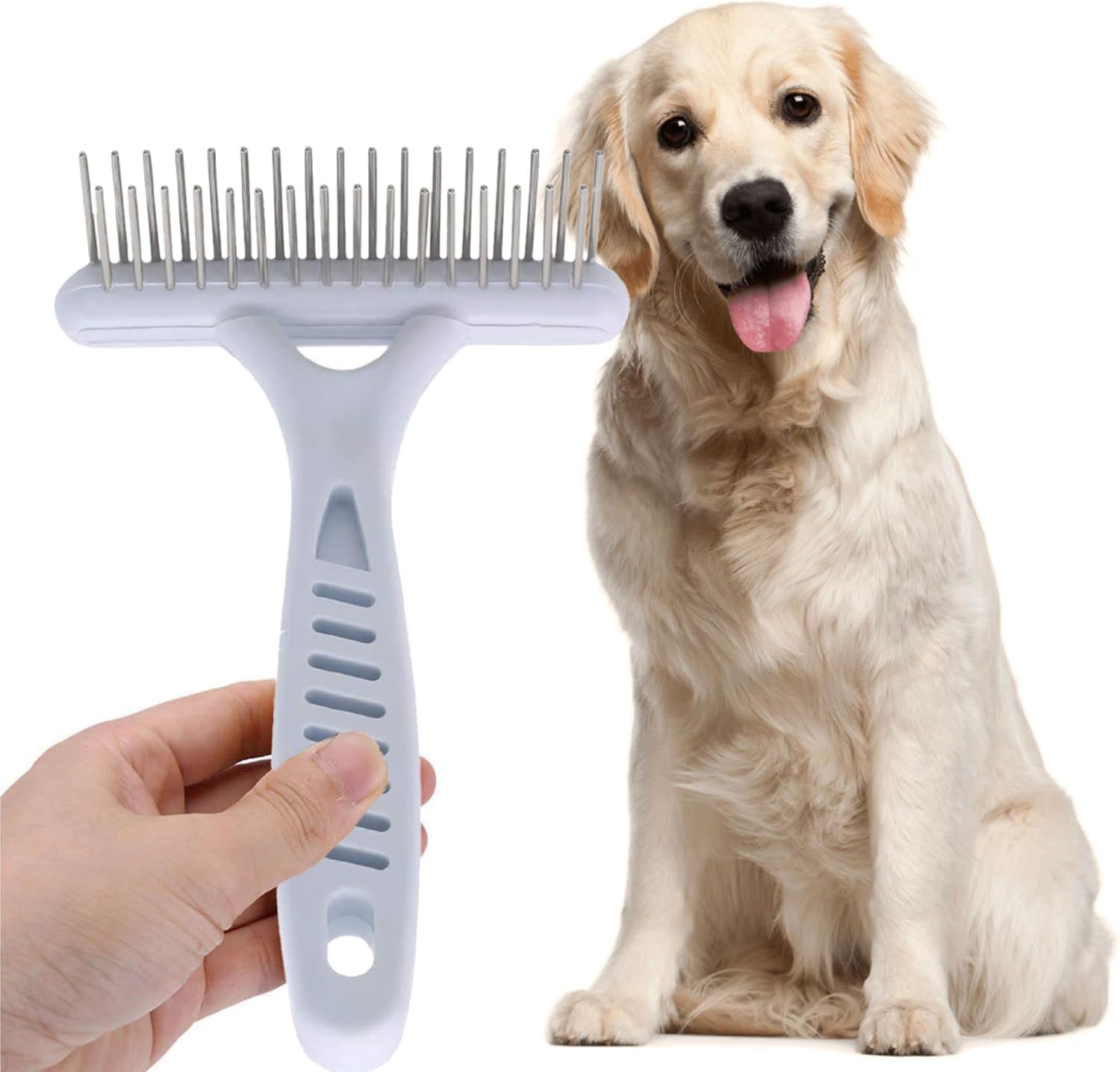 Undercoat Comb Dog Brush Dematting Self-Cleaning Lick Brush Puppy Brush Double Row Teeth Metal Comb for Removal Removes Loose Hair - Image 4