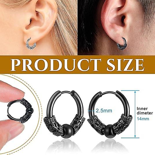 14mm Men's Titanium Steel Hoop Earrings Set - Black & Silver, Punk Rock Style - Image 2