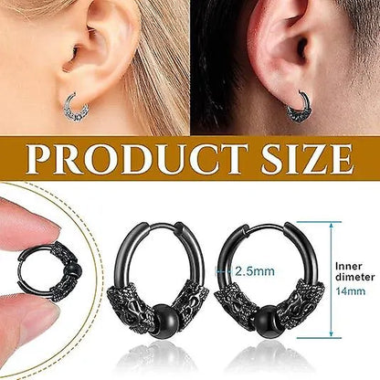 14mm Men's Titanium Steel Hoop Earrings Set - Black & Silver, Punk Rock Style - Image 2