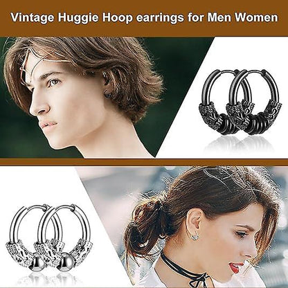 14mm Men's Titanium Steel Hoop Earrings Set - Black & Silver, Punk Rock Style - Image 4