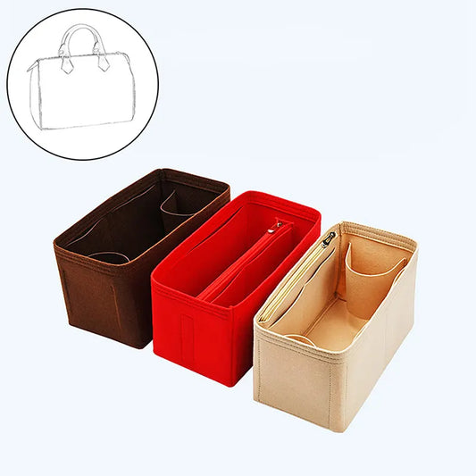 Bag Organizer Felt Fabric Insert 25 30 35 Makeup Handbag Khaki StyleC A - Image 2