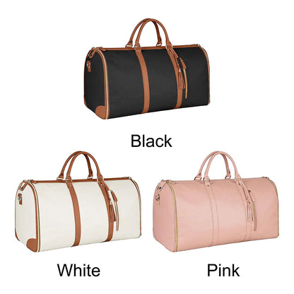 2-in-1 Foldable PU Leather Travel Bag, Convertible Suitcase, Travel Garment Bag for Women White - Image 2