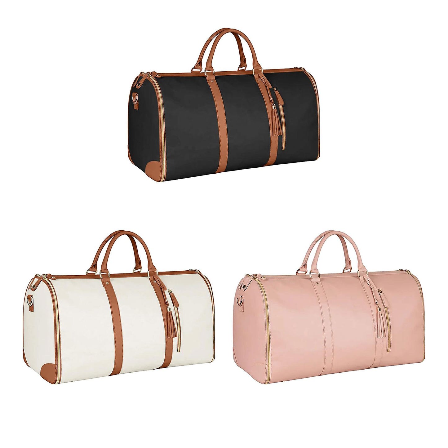 2-in-1 Foldable PU Leather Travel Bag, Convertible Suitcase, Travel Garment Bag for Women White - Image 4