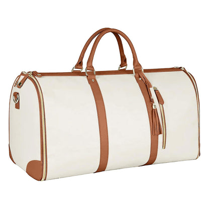 2-in-1 Foldable PU Leather Travel Bag, Convertible Suitcase, Travel Garment Bag for Women White - Image 5
