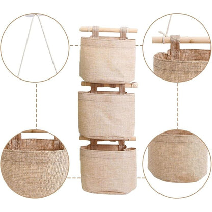 Hanging Storage Bag with Pockets 3 Layers Cotton Linen Canvas Hanging Storage Bag on Wall Door Organizer for Bedroom Bathroom - Image 2