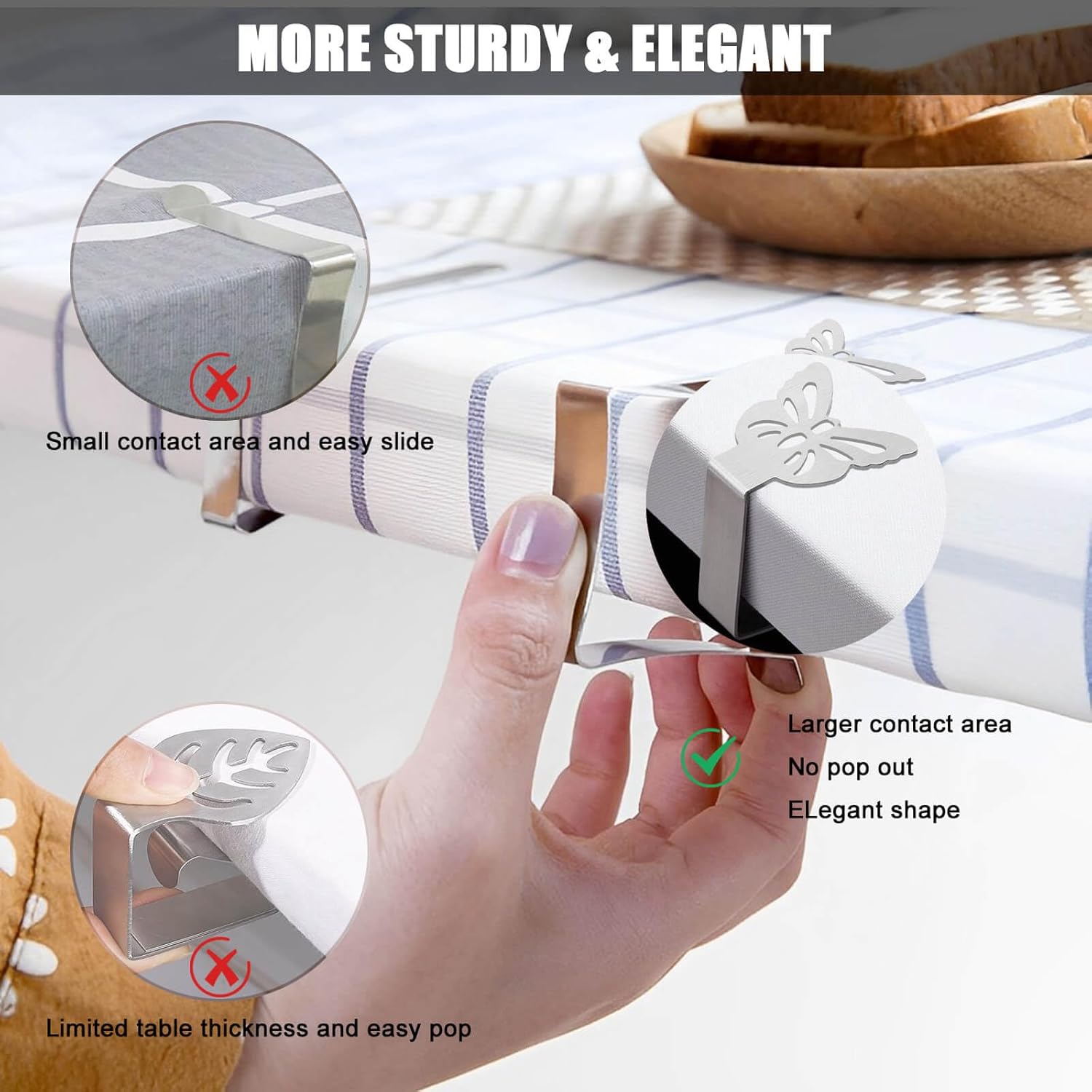 10-pack Tablecloth Clips for Thick Outdoor Tables, Butterfly Tablecloth Clip for Indoor Picnic Tables, Heavy Duty Stainless Steel Clip for Party W - Image 3