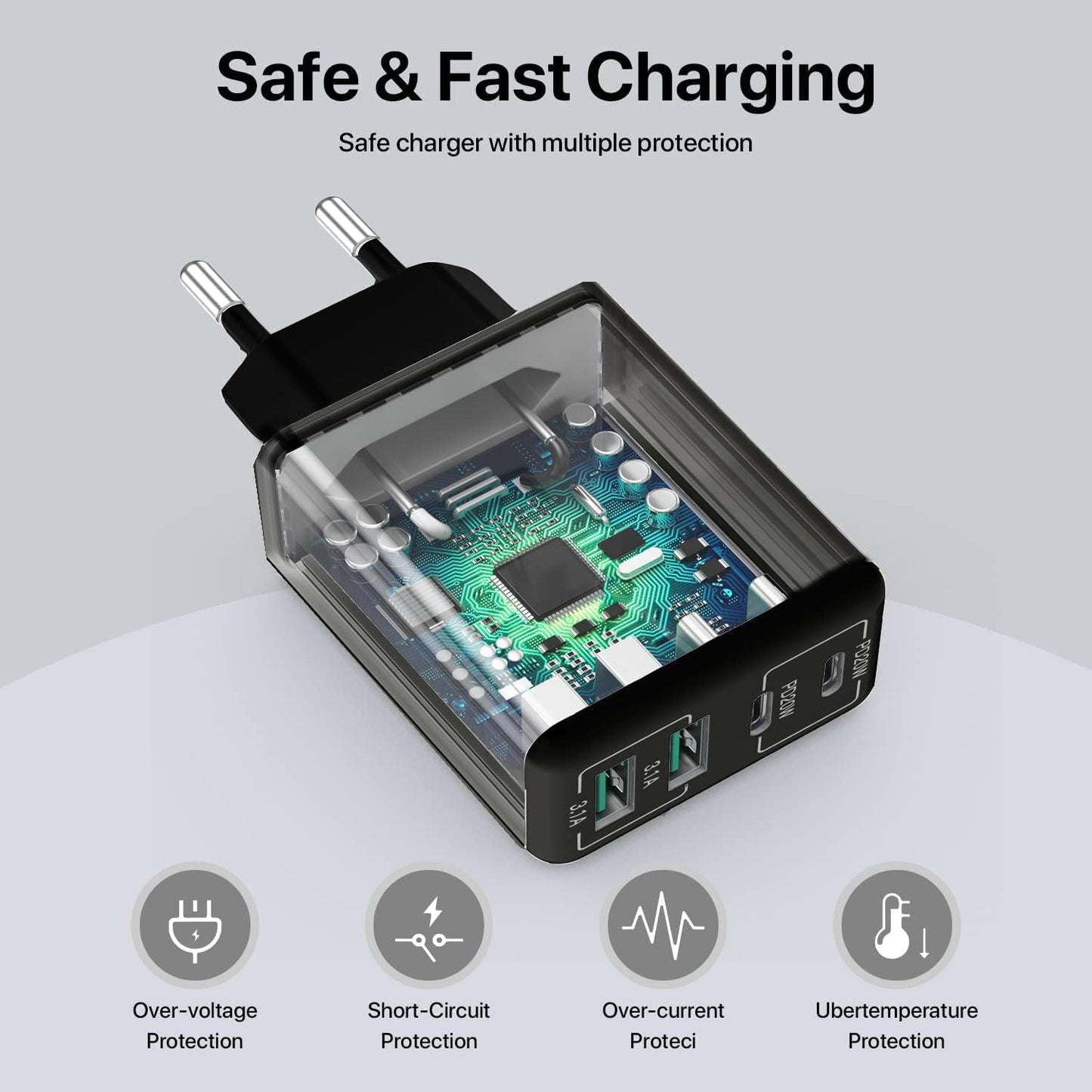 Compatible USB C Charger, 40W USB Multi Fast Charger, Multiple USB Outlets USB Charging Plug Adapter, USB Charger{EE} - Image 5