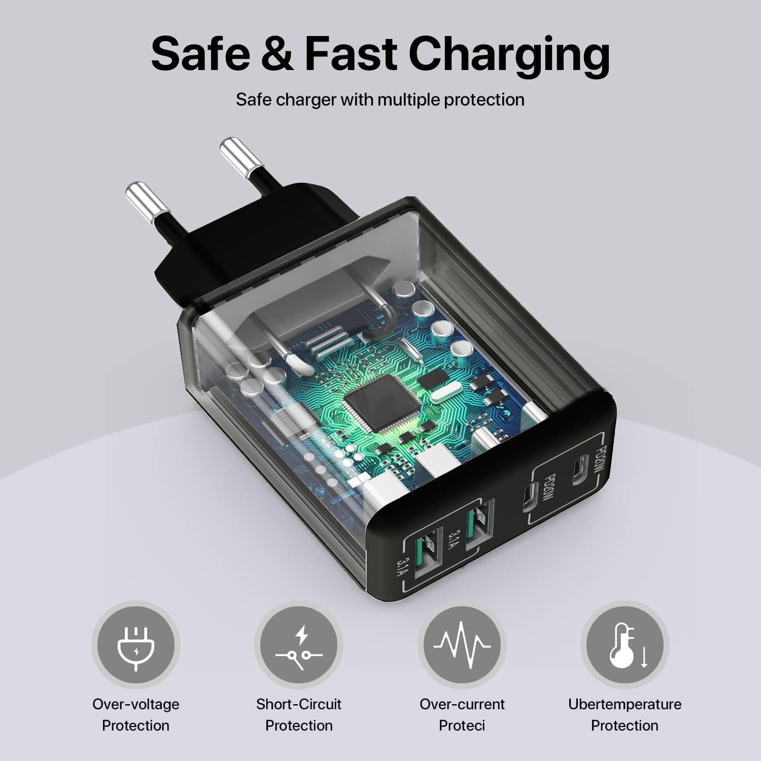 Compatible USB C Charger, 40W USB Multi Fast Charger, Multiple USB Outlets USB Charging Plug Adapter, USB Charger{EE} - Image 5