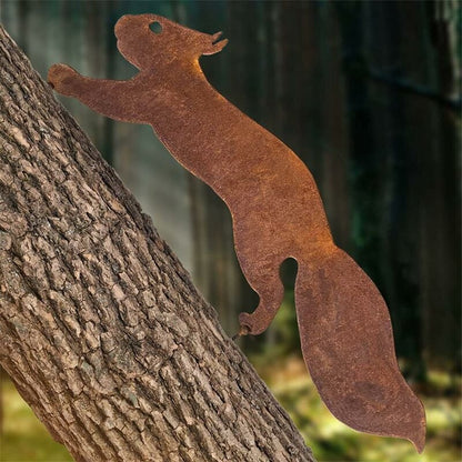 Tree Squirrel - Metal Garden Decoration - 30 cm - Natural Rust Patina