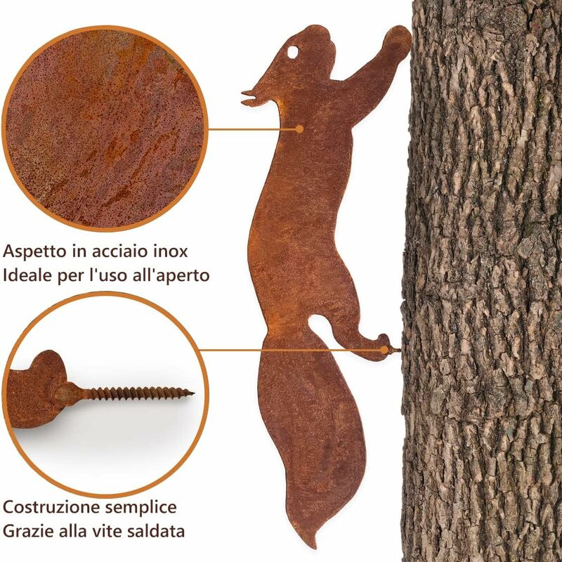 Tree Squirrel - Metal Garden Decoration - 30 cm - Natural Rust Patina - Image 4