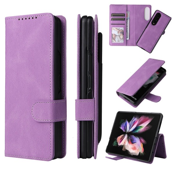 Full Protective Magnetic Leather Case Compatible with Samsung Galaxy Z Fold 3 with Card Slot Stand. Blue - Image 4