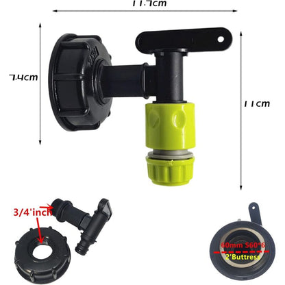 1000L Plastic Tank Faucet with Garden Hose Connector, IBC Tank Faucet Adapter, 3/4 Inch Thread Connection for Rainwater Collector, Fuel Tank - Image 2