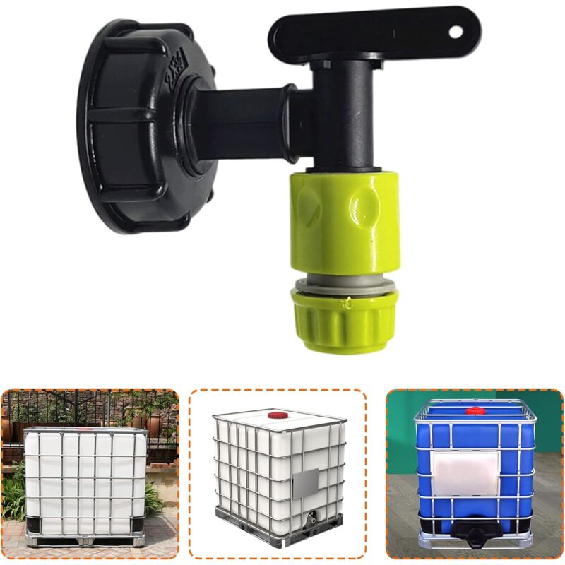 1000L Plastic Tank Faucet with Garden Hose Connector, IBC Tank Faucet Adapter, 3/4 Inch Thread Connection for Rainwater Collector, Fuel Tank - Image 3