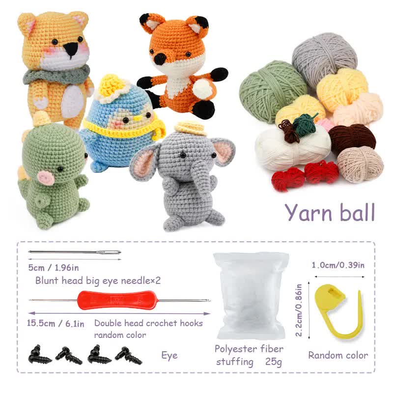 4-Piece DIY Crochet Kit for Animals with Hand Knitting Yarn, Needles, Plush Doll, Easy for Beginners, Includes Enough Yarn and Hook Accessories - Image 2