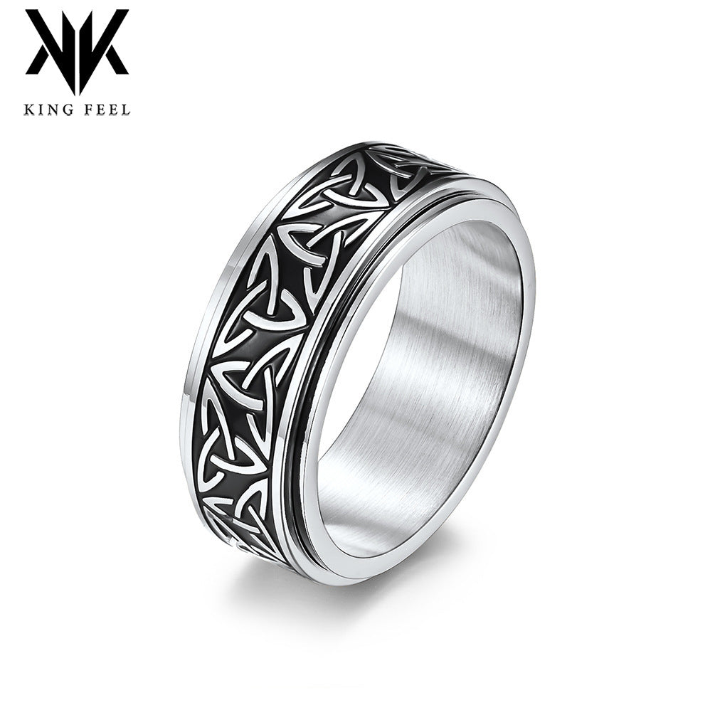Nordic Norwegian Viking Triangle Knot Rotatable Titanium Steel Ring for Men and Women Relaxing Finger Ring Hand Forged - Image 2