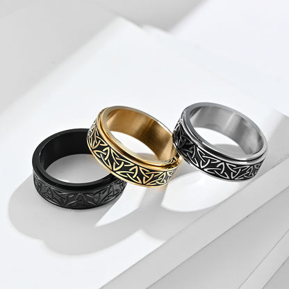 Nordic Norwegian Viking Triangle Knot Rotatable Titanium Steel Ring for Men and Women Relaxing Finger Ring Hand Forged - Image 5