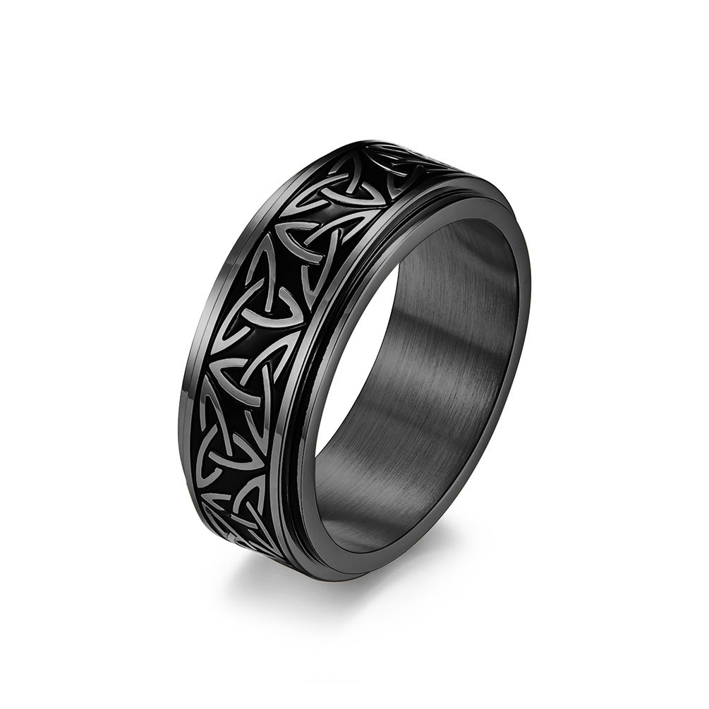Nordic Norwegian Viking Triangle Knot Rotatable Titanium Steel Ring for Men and Women Relaxing Finger Ring Hand Forged - Image 7