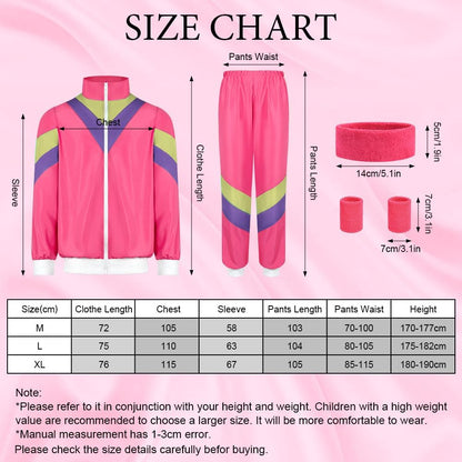 80s Fashion Height Shell Jacket Costume, 80s Fancy Dress Men Women with Headband Bracelet, 1980s Disco Fancy Dress red-XL - Image 2