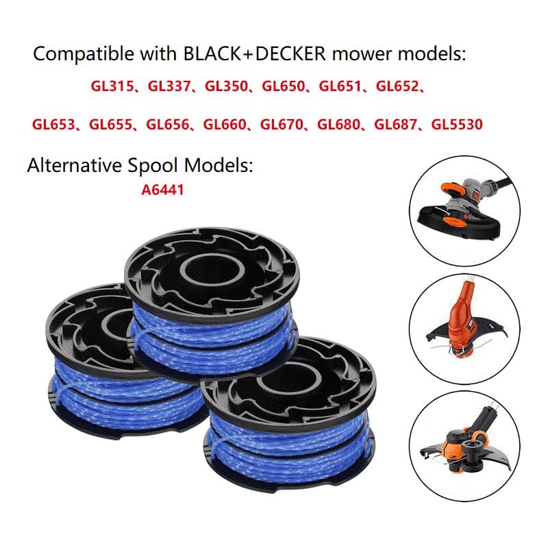 BLACK+DECKER 3-pack Replacement Spools for Trimmers, Reflex Plus Self-Unwinding Spool, 3 x 12 m Nylon Line, ⌀1.5 mm Line, A6441X3-XJ Blue - Image 4